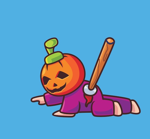 Lindo disfraz de calabaza muriendo. Ilustración de Halloween animal de dibujos animados aislado. Estilo plano adecuado para el vector de logotipo premium de diseño de icono de etiqueta. Personaje mascota