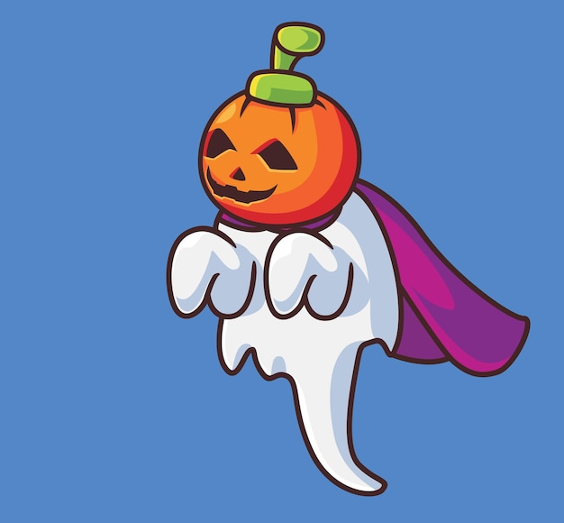 Lindo disfraz de fantasma con calabaza Ilustración de tecnología animal de dibujos animados aislado Estilo plano