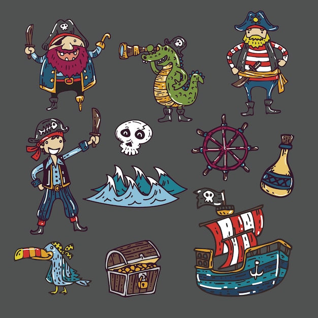 Vector lindo divertido conjunto de vectores de piratas