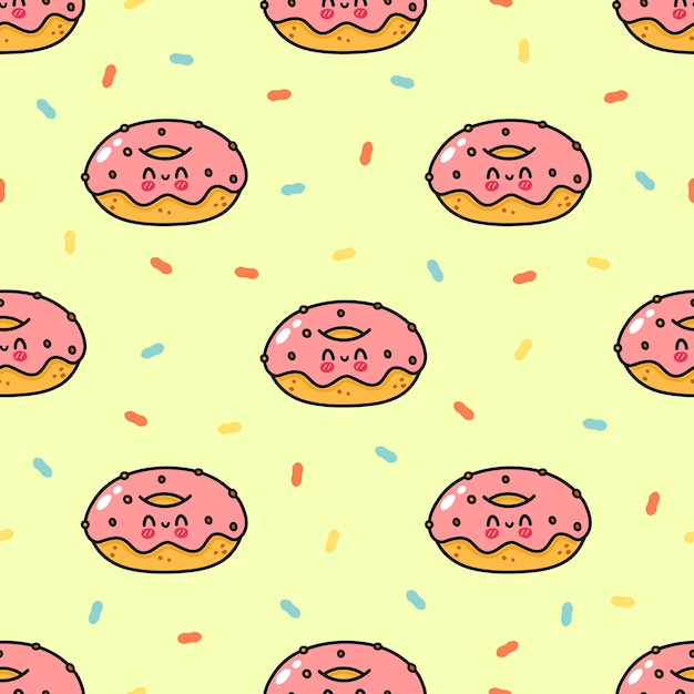 Lindo divertido donut concepto de patrones sin fisuras