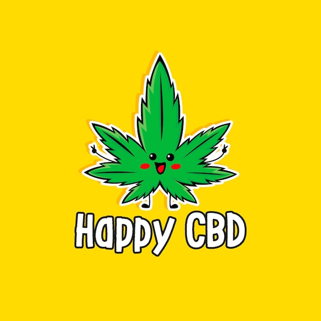 Lindo divertido feliz CBDCannabis hoja de marihuana personaje de dibujos animadosCannabis Marijuana Leaf LogoCBD hamp oil labelDiseño abstracto para empresas de cannabis o cbd