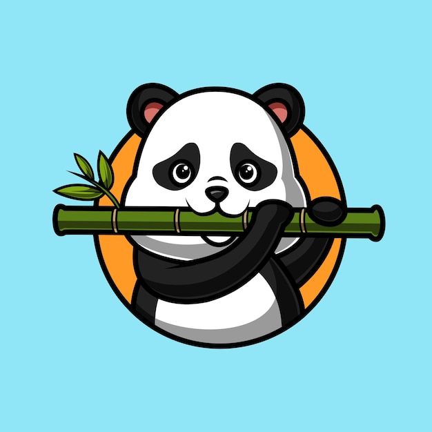 Vector lindo, divertido, panda, tenencia, bambú, vector, ilustración