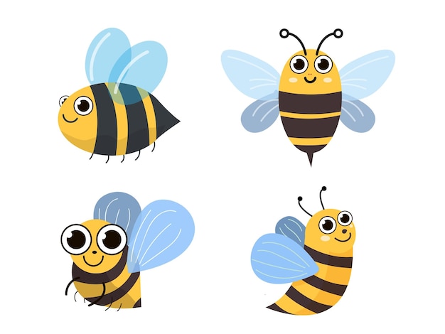 Lindo y divertido personaje de abeja ilustración plana del elemento de miel para ilustrador de vectores de diseño web