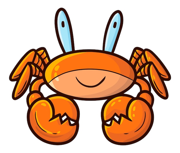 Lindo y divertido personaje de dibujos animados de cangrejo naranja con ojos grandes