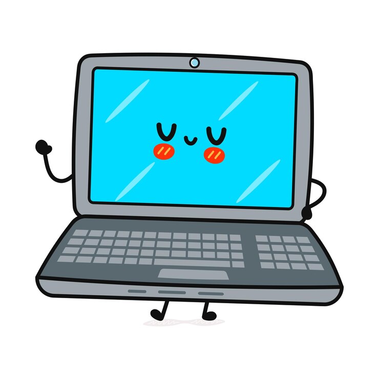 Vector lindo divertido portátil agitando el personaje de la mano