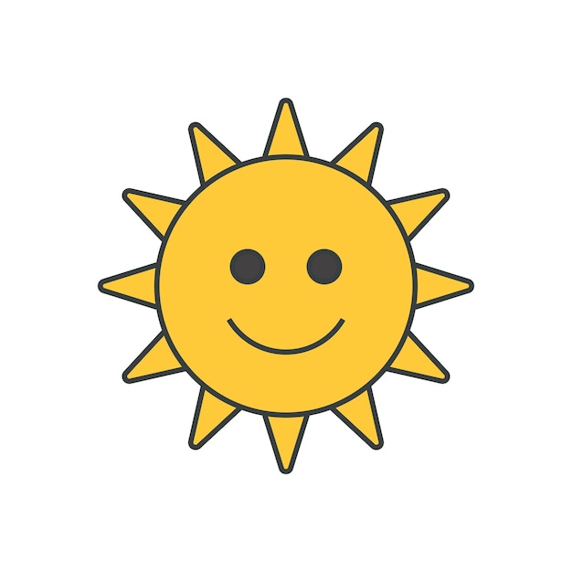 Lindo divertido sol amarillo sonriente personaje con rayos brillantes arte pop camiseta impresión vector dibujos animados
