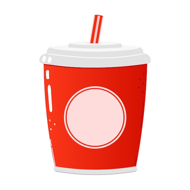 Vector lindo divertido vaso de plástico rojo bebida fría cola y carácter de paja