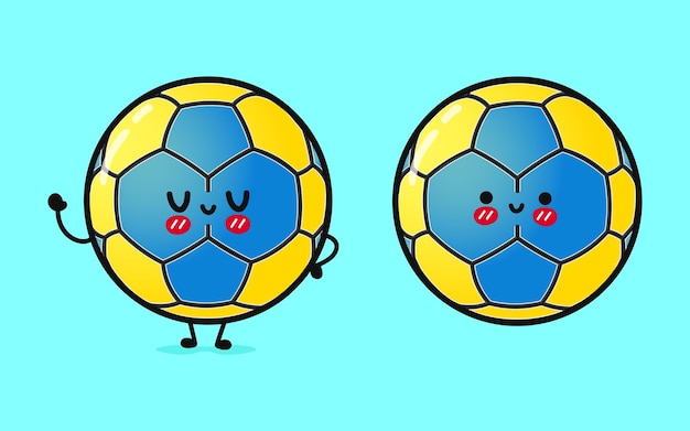 Vector lindo y divertido vector de balonmano dibujado a mano de dibujos animados kawaii icono de ilustración de personaje aislado en azul