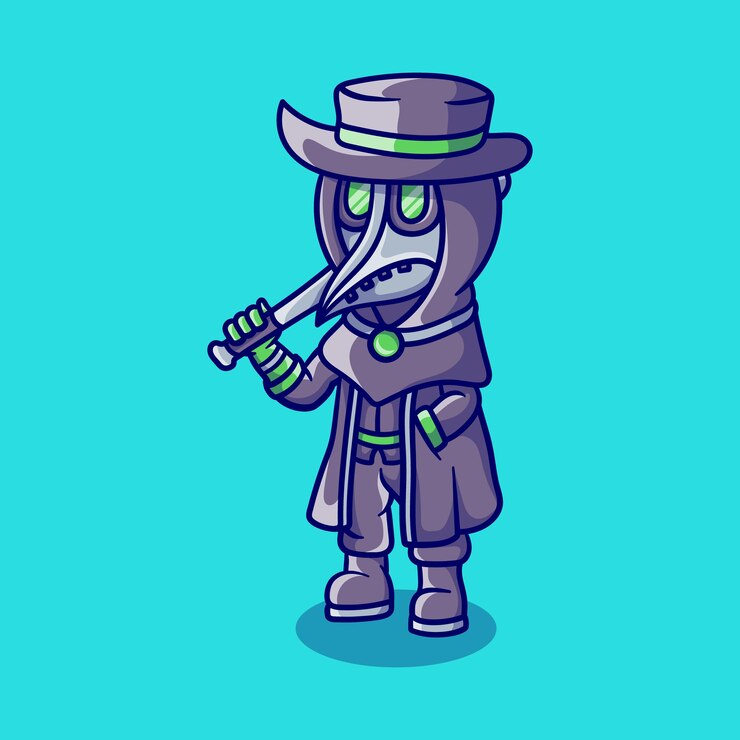 Vector lindo doctor de la peste de halloween con un bate de béisbol