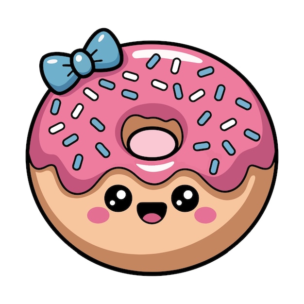 Lindo donut de dibujos animados con salpicaduras rosadas y arco para niños