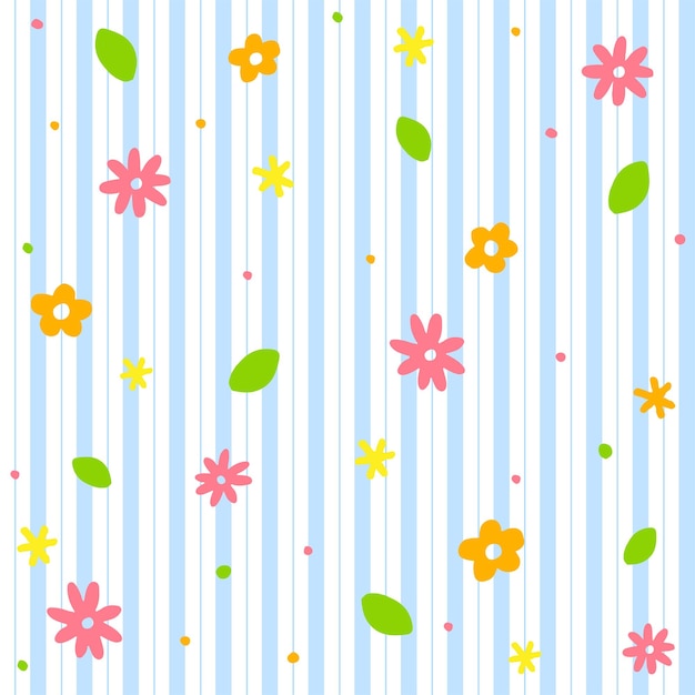 Lindo Doodle Flor Floral Ditsy Hoja Corazón Confeti Color Azul Raya Cuadros Scott Patrón sin costuras