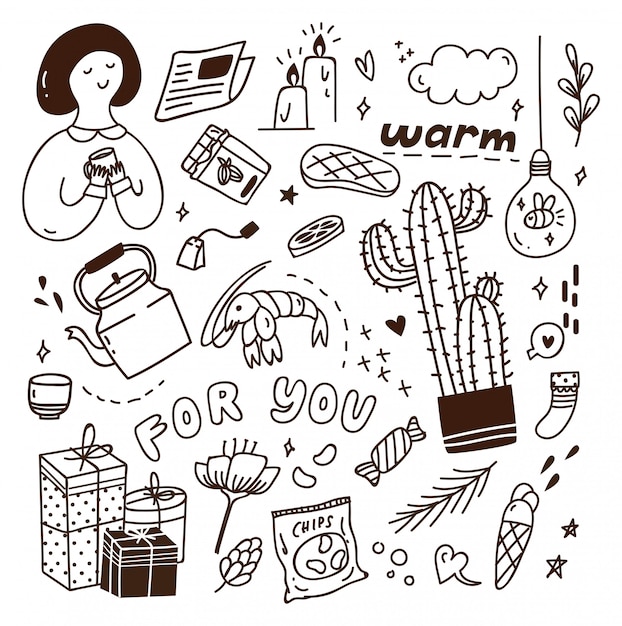 lindo doodle con mezcla de varios objetos