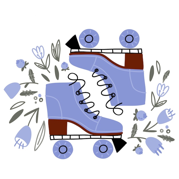 Lindo doodle patines dibujados a mano aislado sobre fondo blanco.