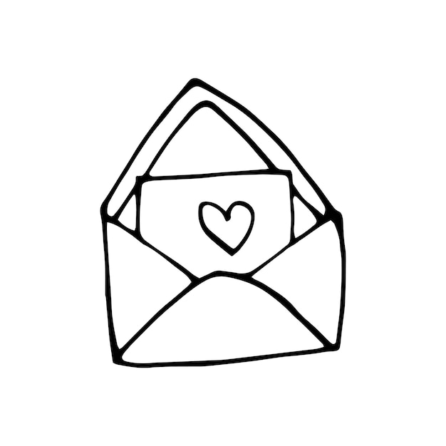 Lindo doodle sobre de carta de amor con iconos de corazón Ilustración de vector dibujado a mano