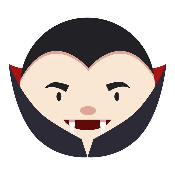 Vector el lindo drácula sonriendo mostrando los colmillos con una capa negra