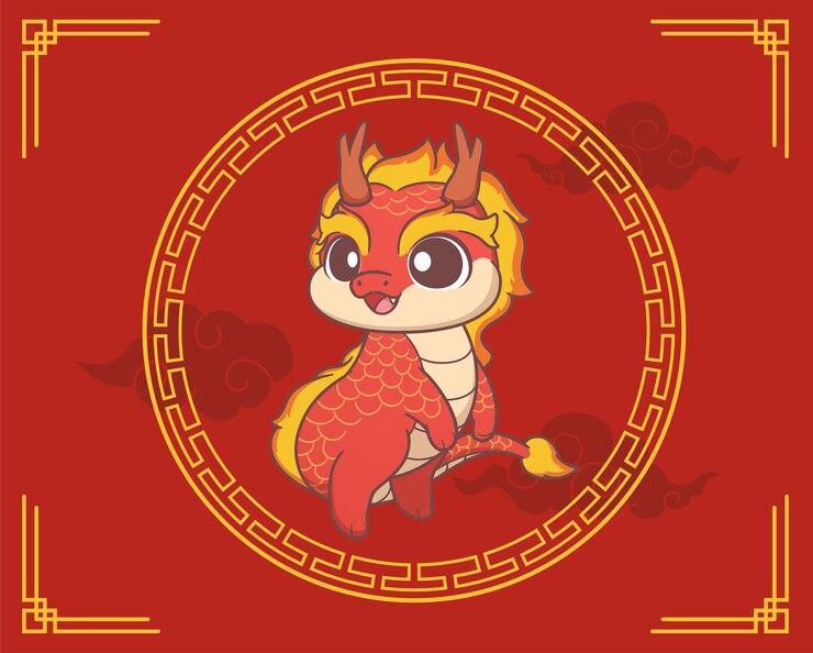 Lindo dragón chino con ilustración vectorial de patrón asiático