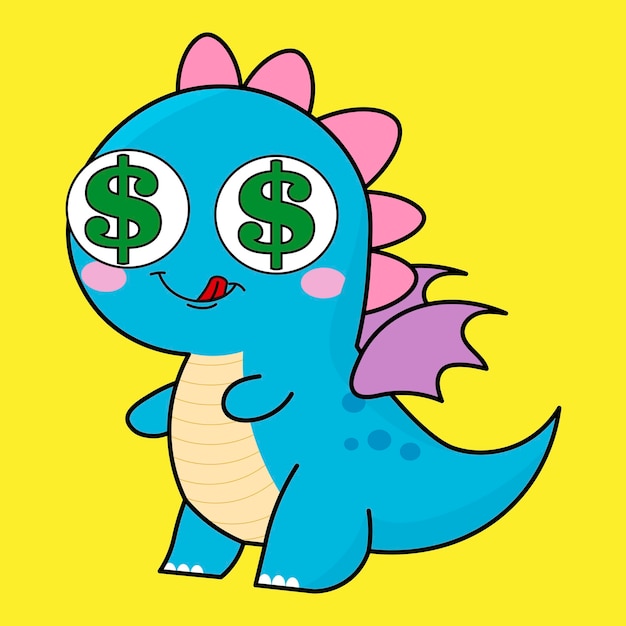 Lindo dragón dragón emoción emoji ilustración en tema infantil y colores colección vectorial