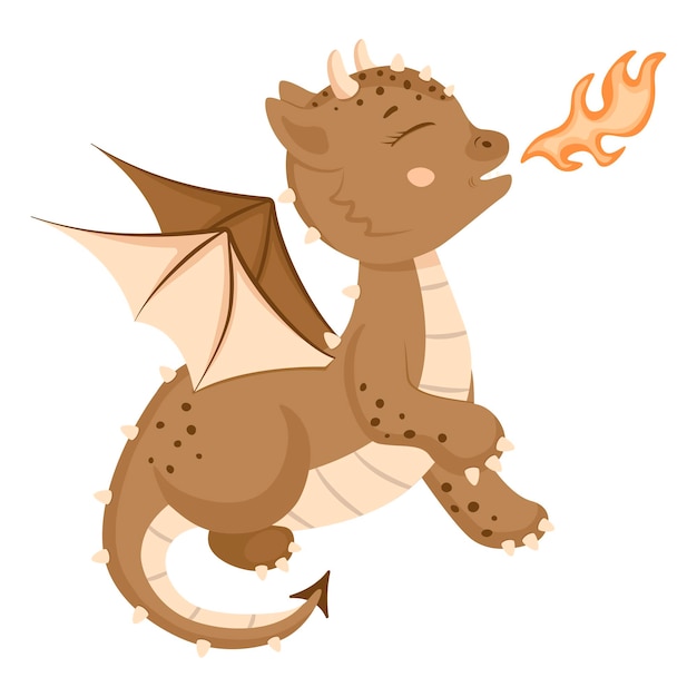 Lindo dragón en estilo de dibujos animados Un monstruo de cuento de hadas que escupe fuego