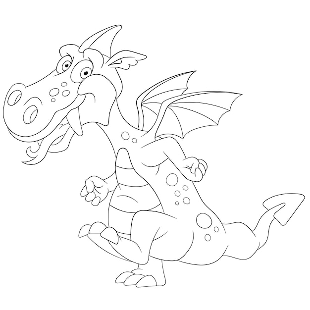 Vector lindo dragón de fantasía. página del libro de colorear de dibujos animados para niños.