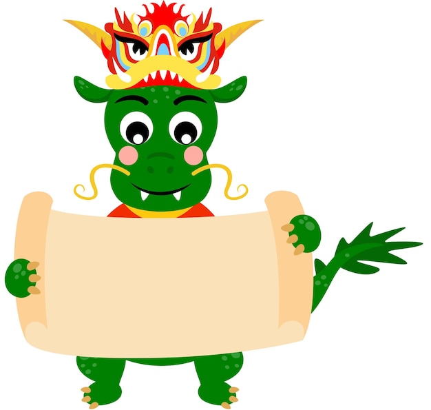 Lindo dragón verde del año nuevo chino con pergamino en blanco papercdr
