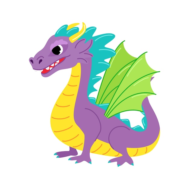 Lindo dragón violeta Persona del dragón infantil Ilustración vectorial de estilo moderno de dibujos animados