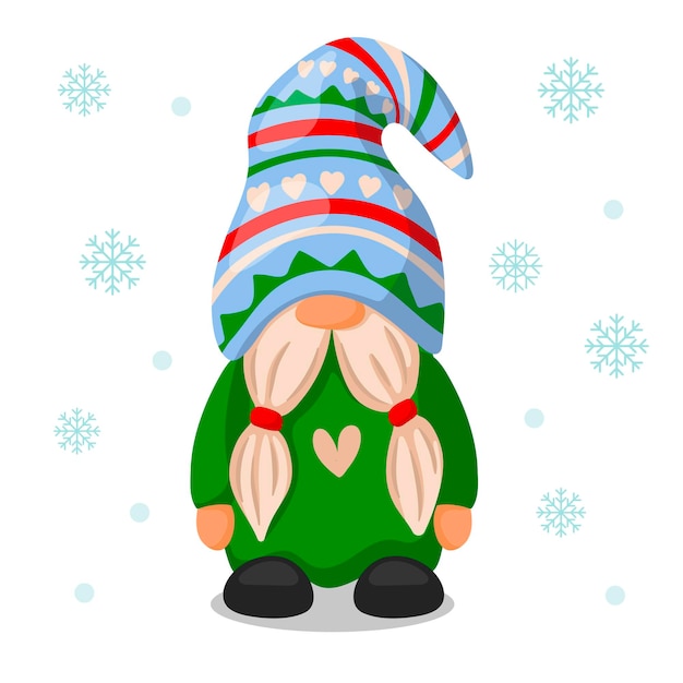 Lindo duende gnomo de santa navidad. ilustración de estilo de dibujos animados