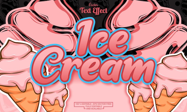 Lindo efecto de texto editable sobre fondo de patrón dibujado a mano sin costuras de helado rosa
