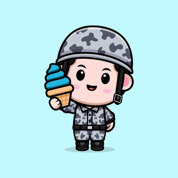 Lindo ejército con personaje de dibujos animados de helado