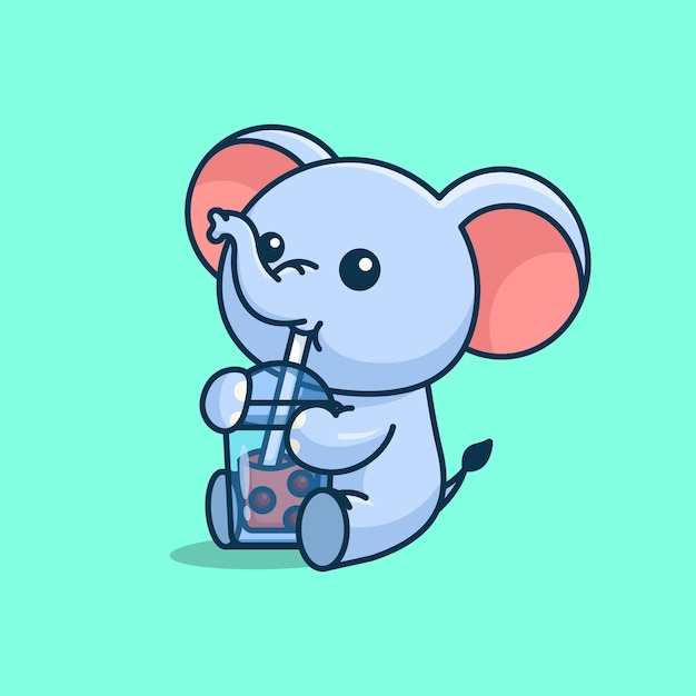 Lindo elefante bebida boba leche té simple dibujos animados vector icono ilustración animal bebida