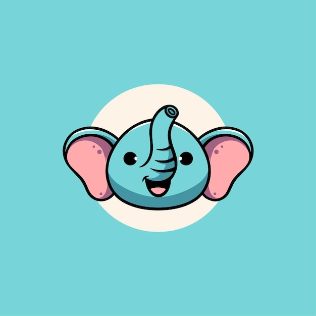 Lindo elefante cara sonriente ilustración de dibujos animados