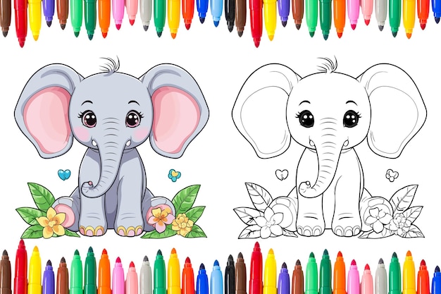 lindo elefante para colorear página para niños