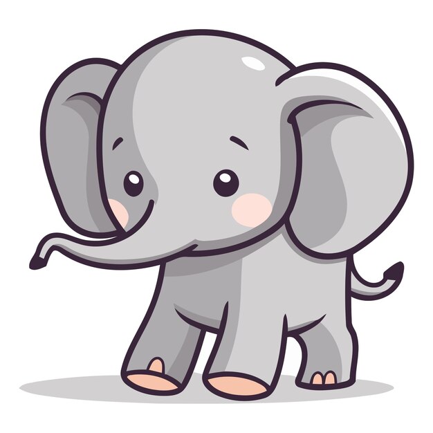 Vector un lindo elefante de dibujos animados aislado sobre un fondo blanco