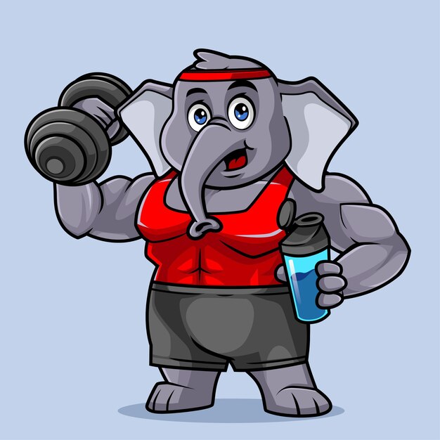 Lindo elefante fitness mascota vector ilustración