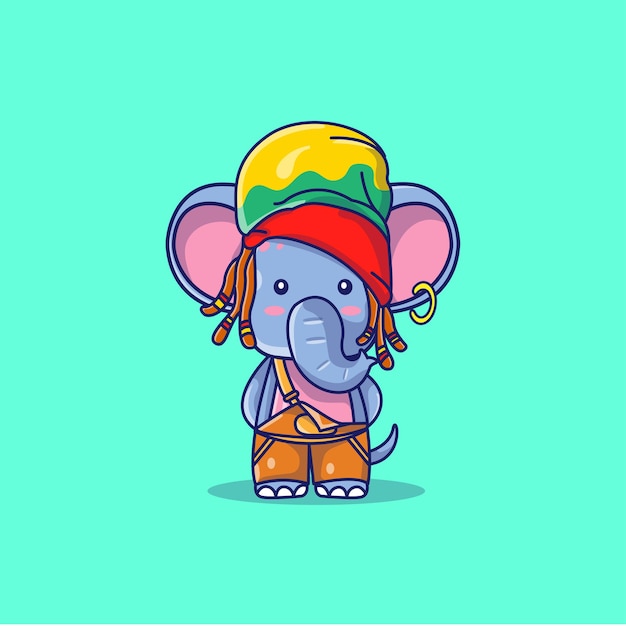Lindo elefante con ilustración de dibujos animados de sombrero