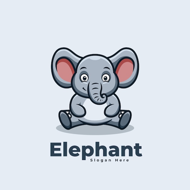 Lindo elefante sentado de dibujos animados Logotipo de la mascota de Kawaii