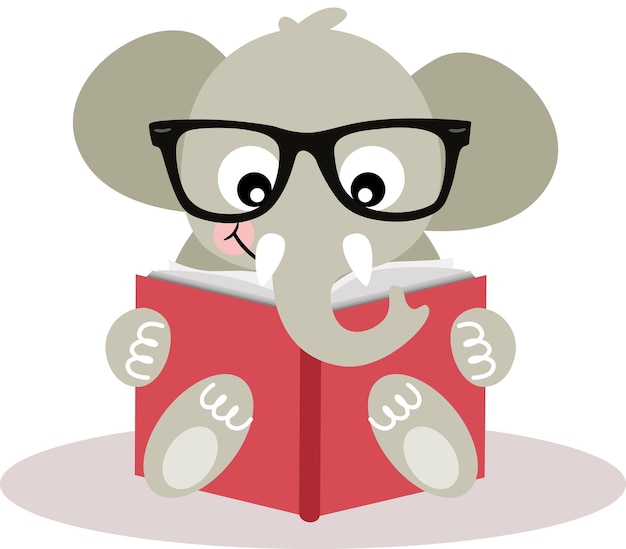 Lindo elefante sentado leyendo un libro