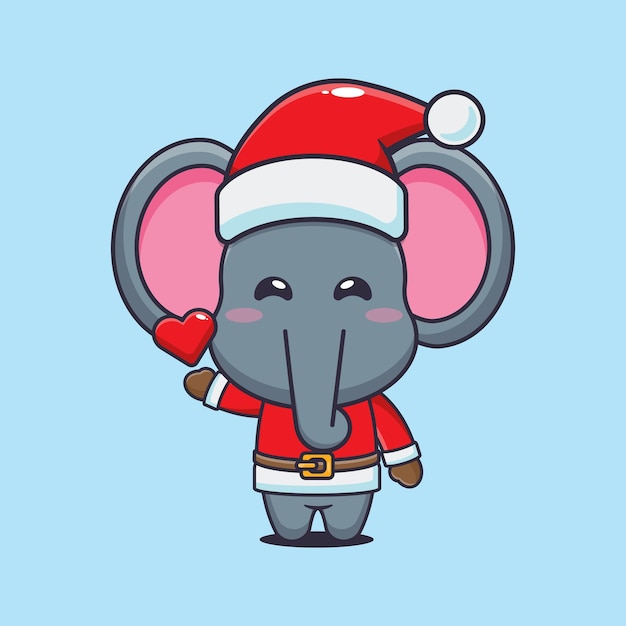 Lindo elefante con traje de santa. Linda ilustración de dibujos animados de Navidad.