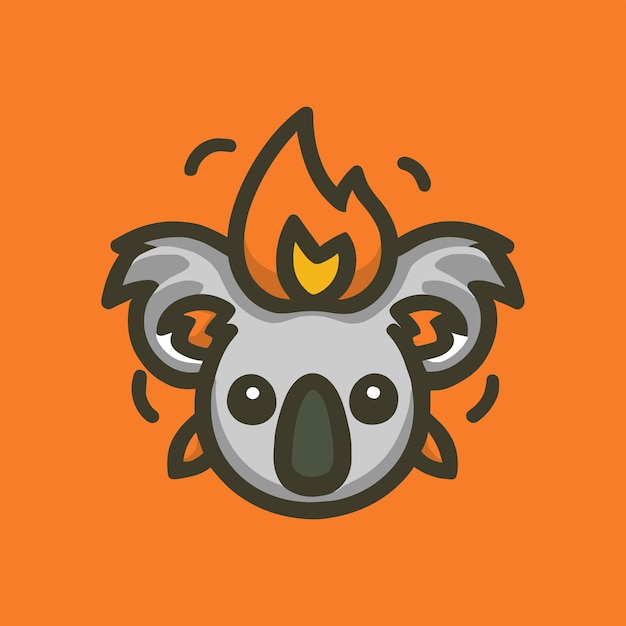 lindo y elegante logo vectorial de un koala con fuego