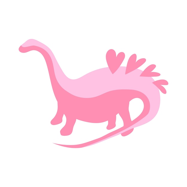 Vector lindo elemento de bebé dinosaurio rosa para niñas elemento decorativo dino rosa con corazones en la espalda