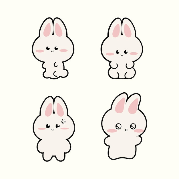 Vector el lindo emoji de conejo doodle con icono gráfico vectorial