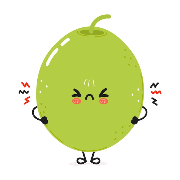 Lindo y enojado personaje verde oliva vector dibujado a mano icono de ilustración de personaje de dibujos animados kawaii