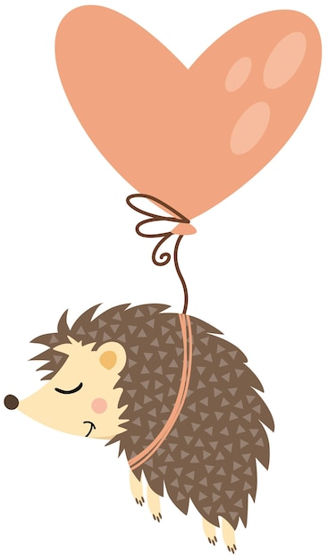 Lindo erizo volando con globo de corazón