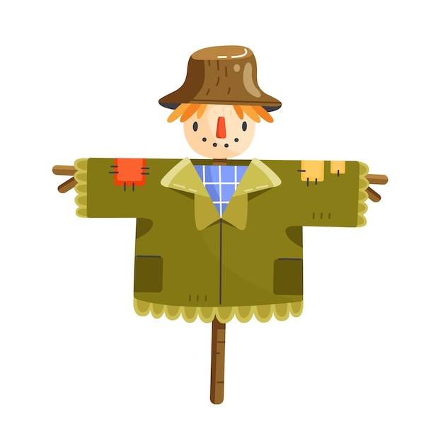 Lindo espantapájaros de dibujos animados aislado en un fondo blanco Vector ilustración de otoño