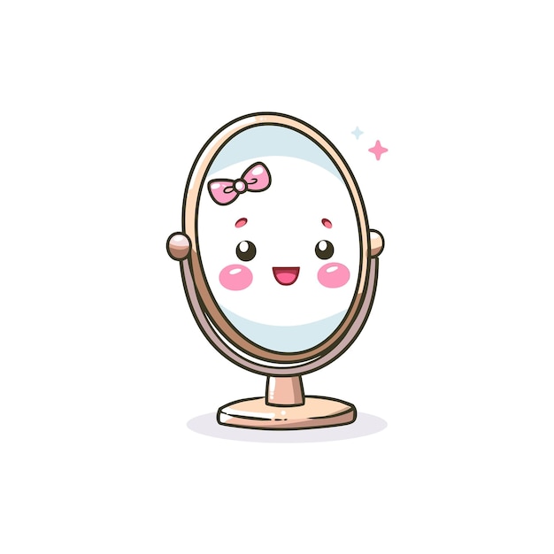 Lindo espejo sonriente con diseño de ilustración vectorial de arco rosado