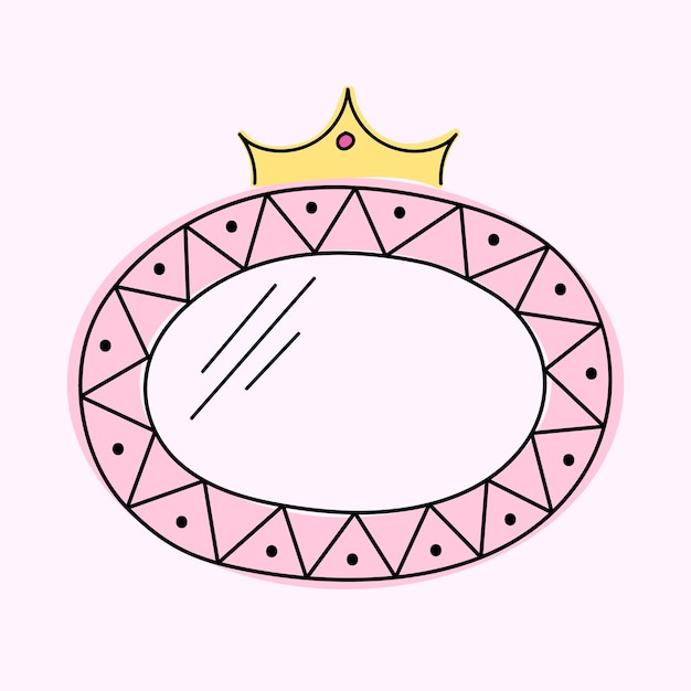 Lindo espejo vectorial ovalado en color rosa pastel marcos dibujados a mano vintage de lujo coronas y remolinos