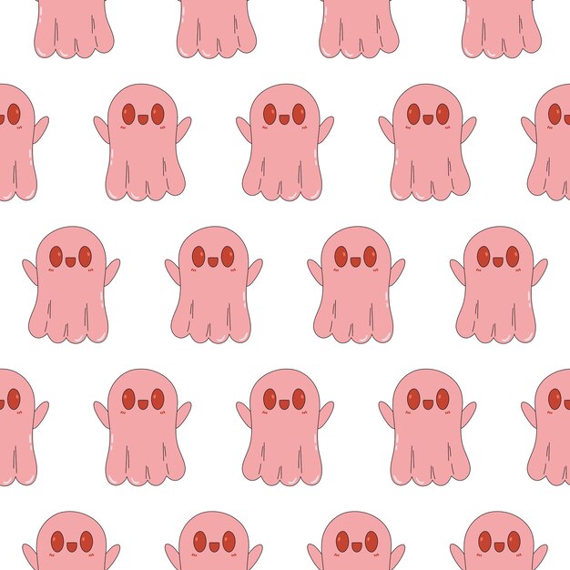 Lindo y espeluznante personaje de Halloween Groovy mascota fantasma de dibujos animados retro Patrón sin costuras espeluznante