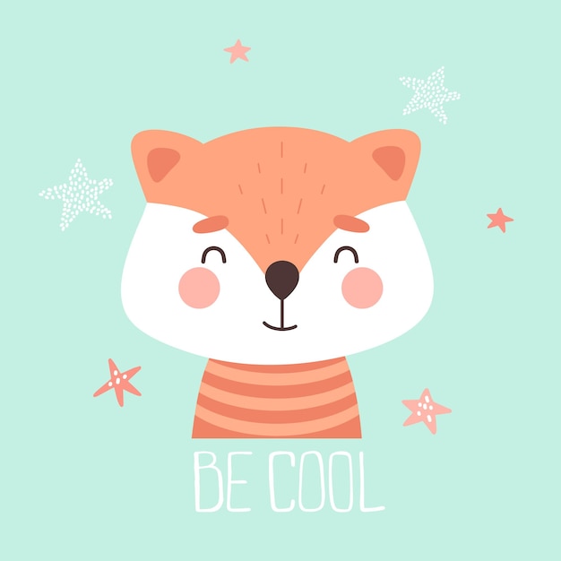 Lindo estampado de bebé con pequeños zorros Be cool Ilustración vectorial en estilo de dibujos animados