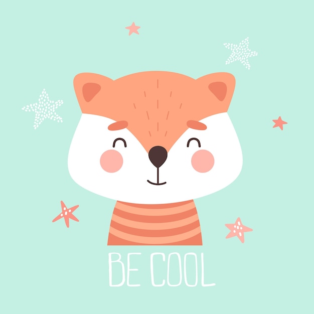 Lindo estampado de bebé con pequeños zorros be cool ilustración vectorial en estilo de dibujos animados