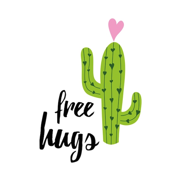 Lindo estampado de cactus dibujado a mano con texto divertido e inspirador Abrazos gratis