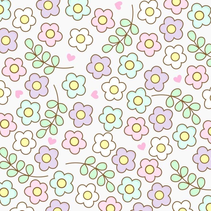 Vector lindo estampado de coloridas flores dibujadas a mano en estilo kawaii